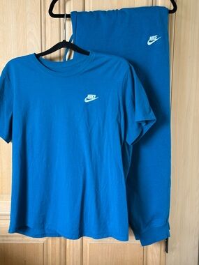 Nike Blue Women's Track Pants & Tee Set with White Logo